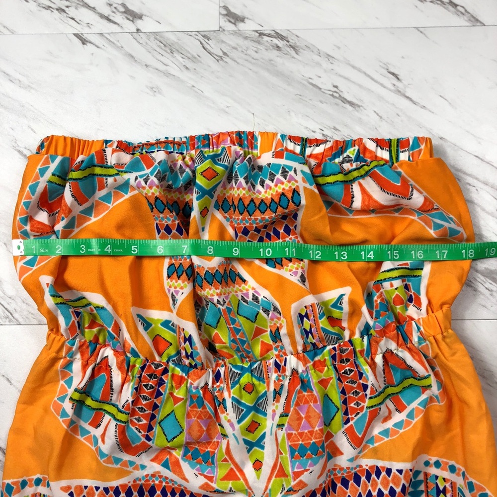 Plus Size Orange Tribal Geo Print Strapless Maxi - Picture 6 of 7